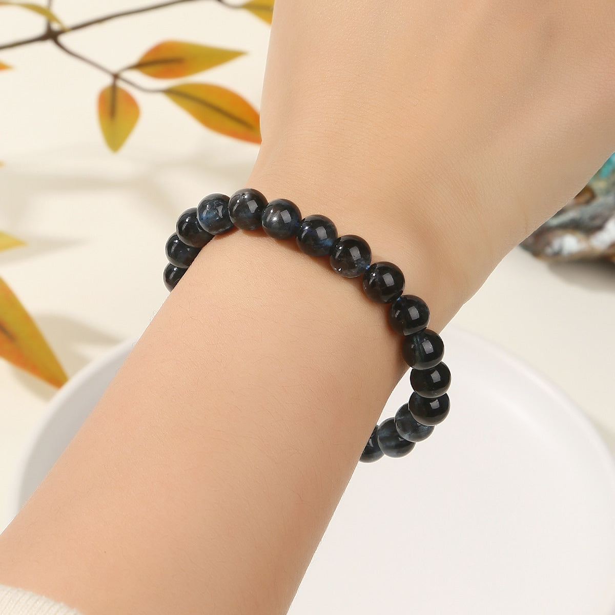 ブラックフラッシュアクアマリン  ブレスレット 8mm